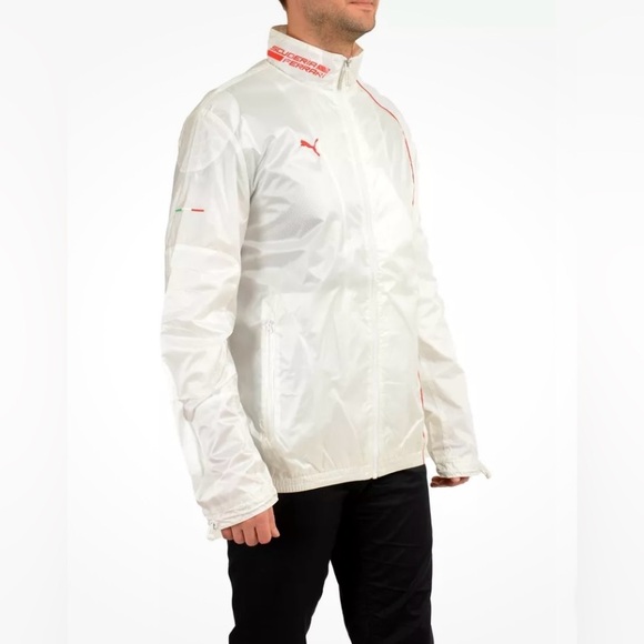 Ferrari Puma Windbreaker Jacket White Red Nylon Glanz Size XL - Picture 2 of 14
